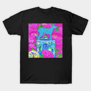 Blue panther in peony garden T-Shirt